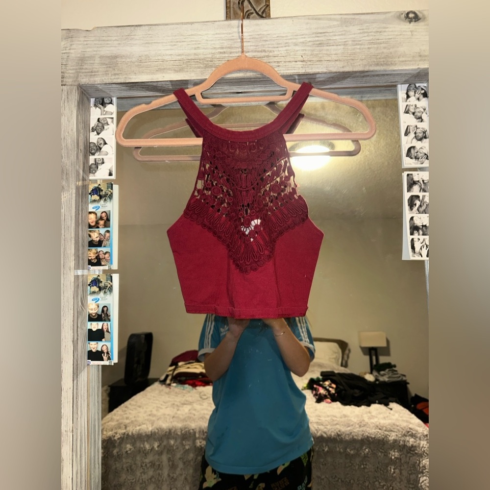 Forever 21 Red Crochet Halter Tank Top
